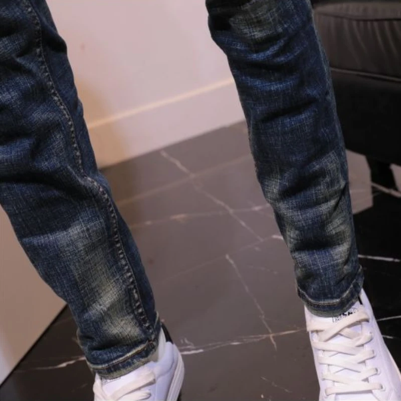 Ripped Jeans Trousers Torn Stretch Holes Male Cowboy Slim Fit Tight Pipe Broken Elastic Skinny Summer Denim