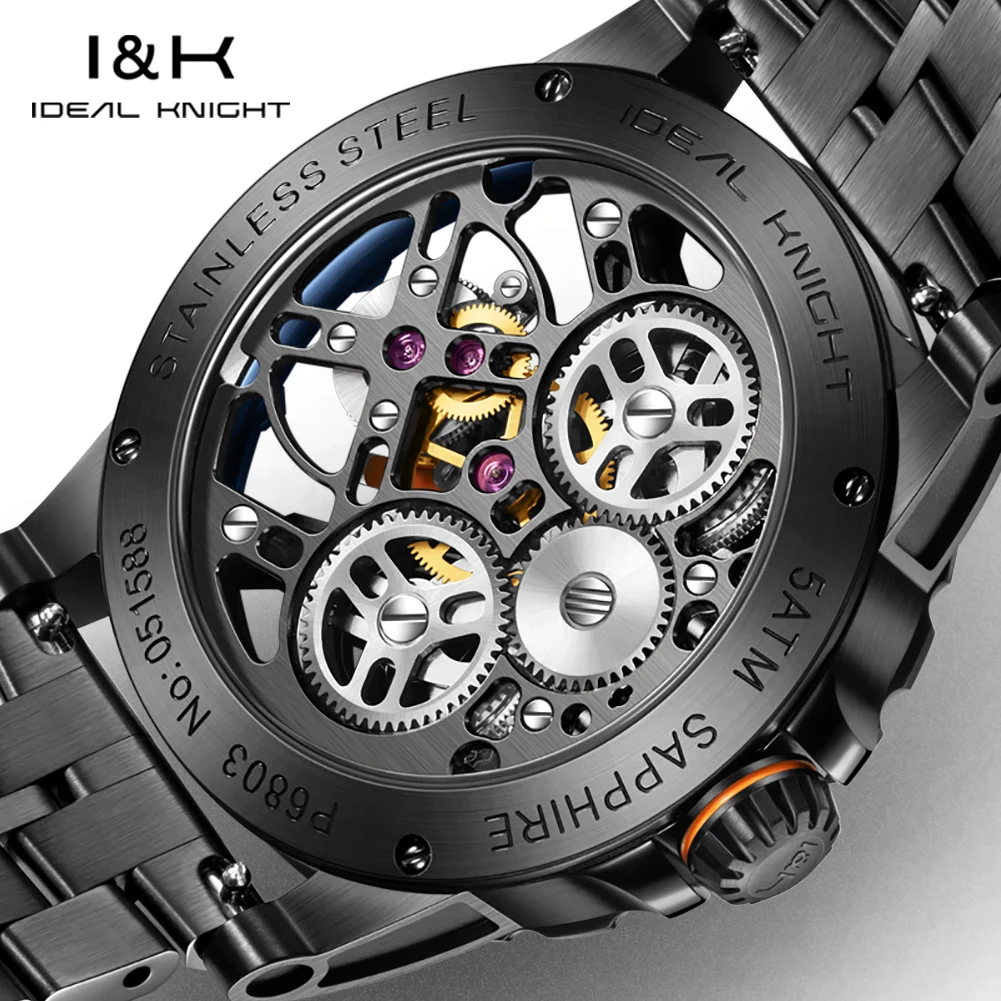 IDEAL KNIGHT 6803 Real Tourbillon Men's Watches The Great Wall Series Fully Transparent Skeleton Flywheel Mechanical Man Watch