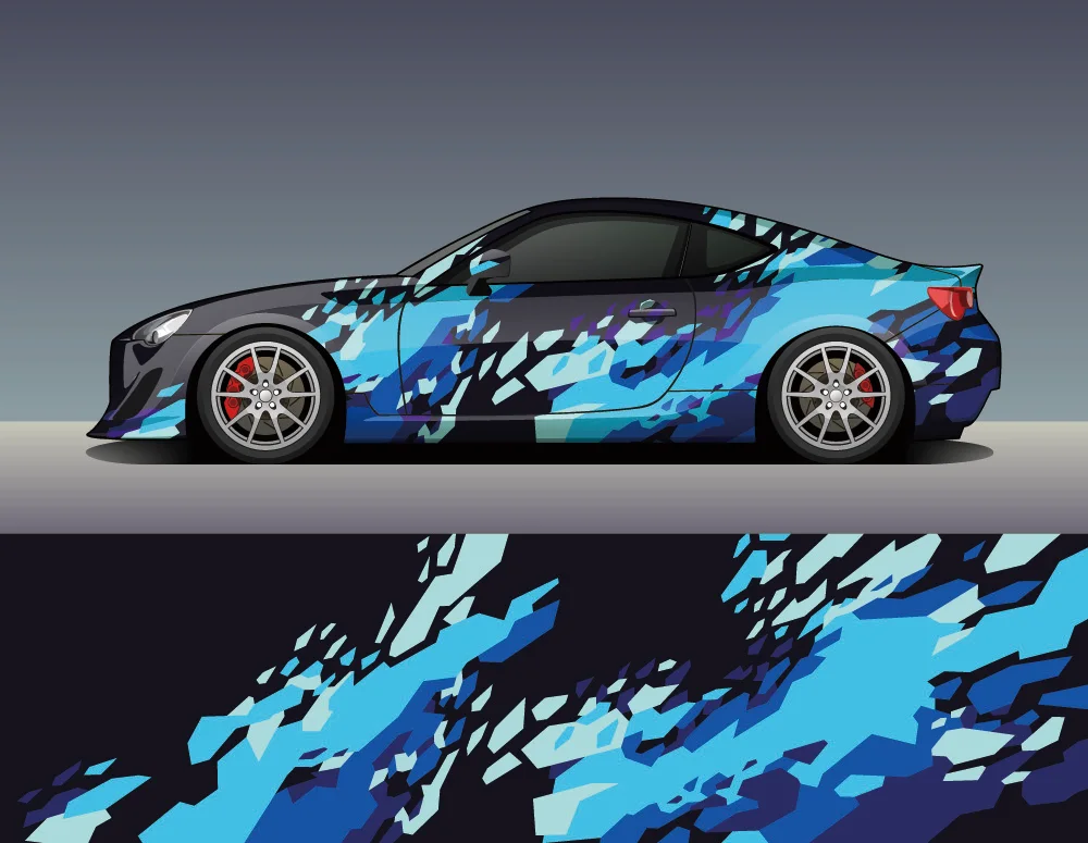 Colorful Racing Car Graphic Decal Full Body Vinyl Wrap Modern Design