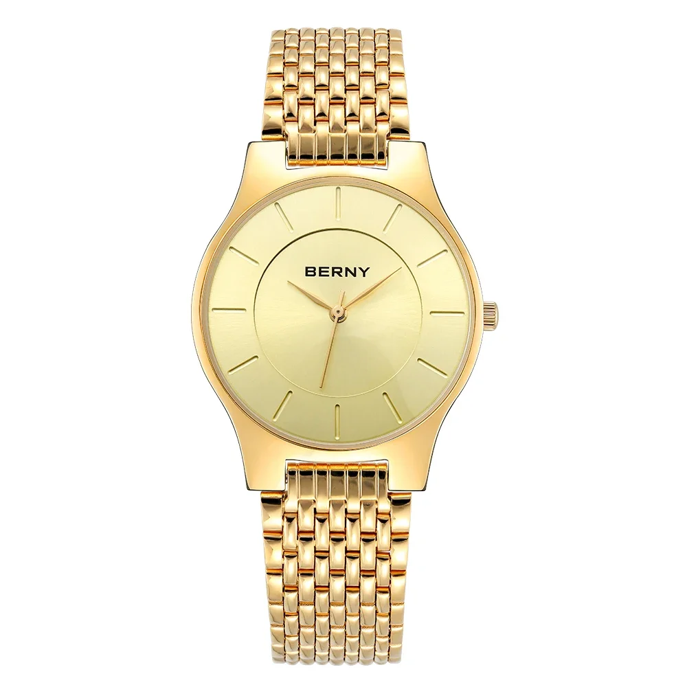 BERNY Luxury Quartz Watch for Men Gold BERNY Movement Waterproof Stainless Steel Golden Mens Watch Ultra-thin Wristwatch lego ninjago 71774 lloyd s golden ultra dragon spielzeug mit den minifiguren kai und zane