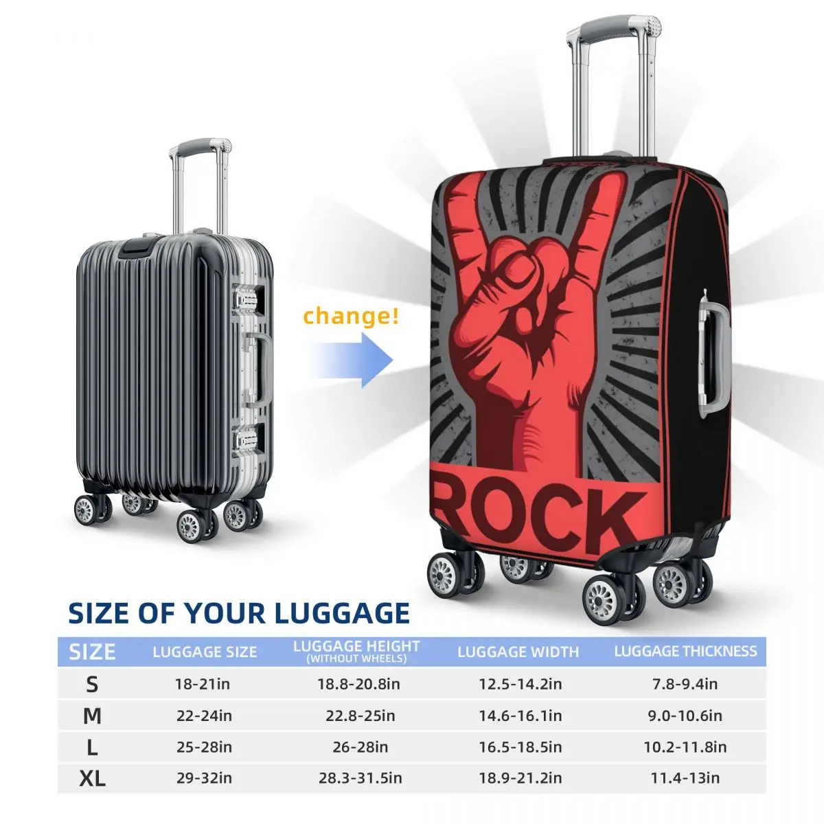 Rock Guitar Rose Suitcase Cover Music Love Cruise Trip Holiday Strectch Luggage Accesories Protector Xmas Gift 6