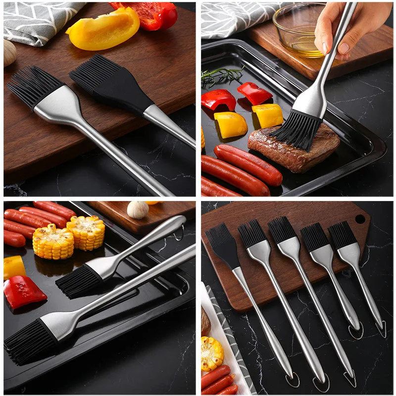 Stainless Steel Hollow Handle Silicone Brush, High Temperature Resistance, Barbecue Grease, Kitchen Cake Baking Cream Brush