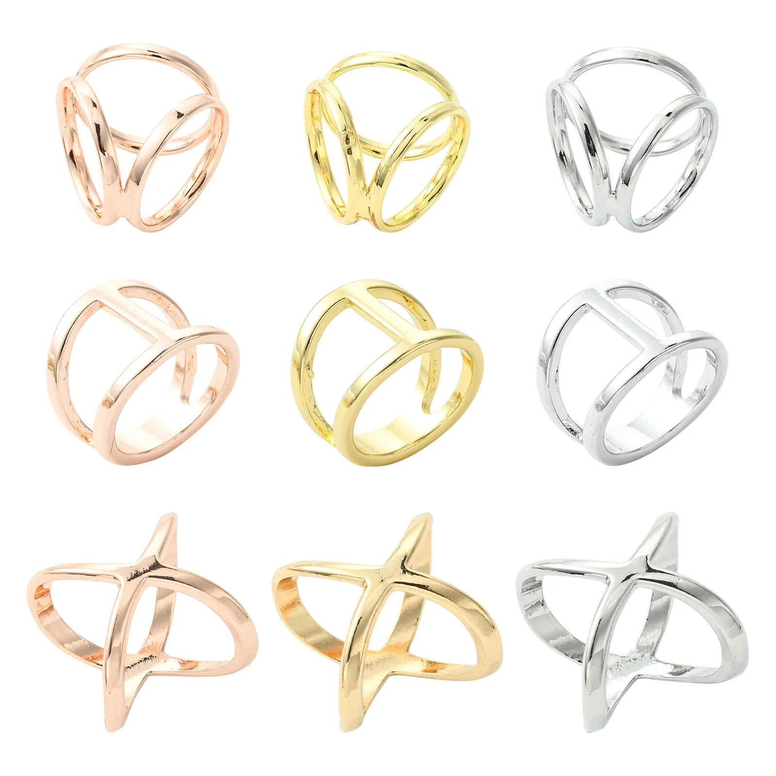 18 Stück Silber Goldene Rose Farbe X-förmige Mode Schal Ringe Drei Ringe Einfache Schals Schnallen für Kleidung Dekor Zubehör