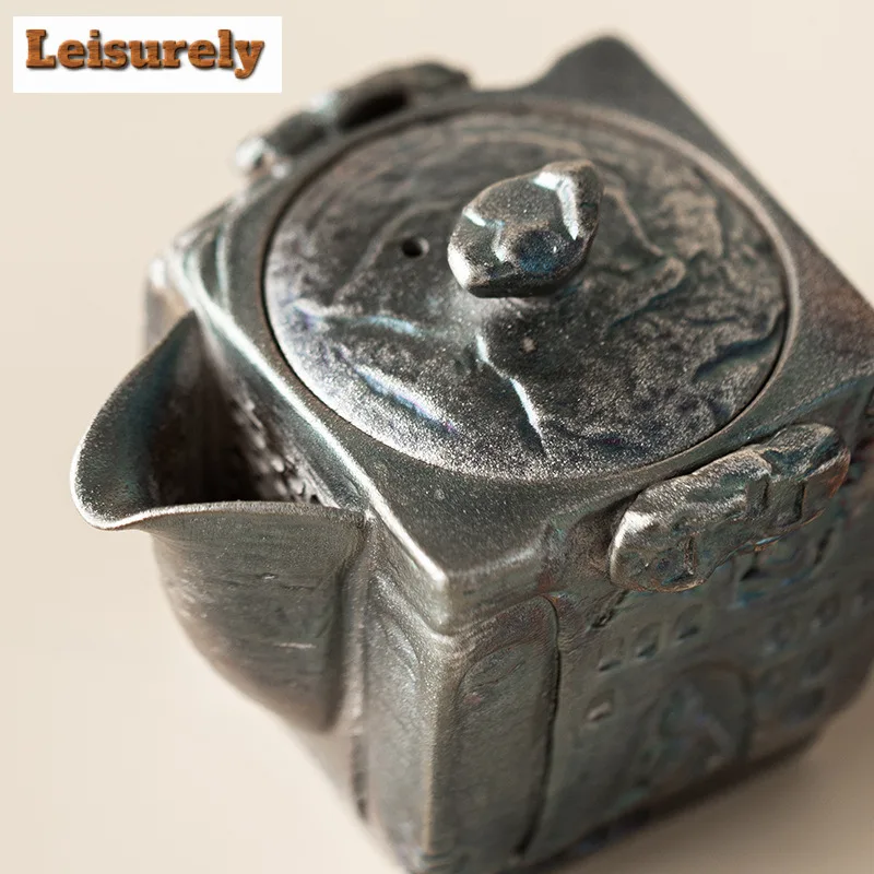 150ML Gilt Silver Square Grottoes Teapot Japanese Tea Infuser Pot Tea Maker Kettle With Filter Kung Fu Teaset Supplies Gift Box