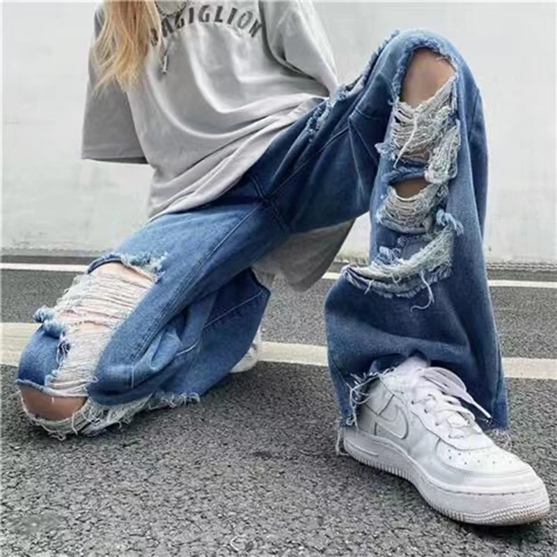 miss me jeans Women's Street Ruaper Culture Ripped Jeans High Waist Loose Oversized 4XL Large Size Women's Jeans Y2K High Street Jeans zara jeans