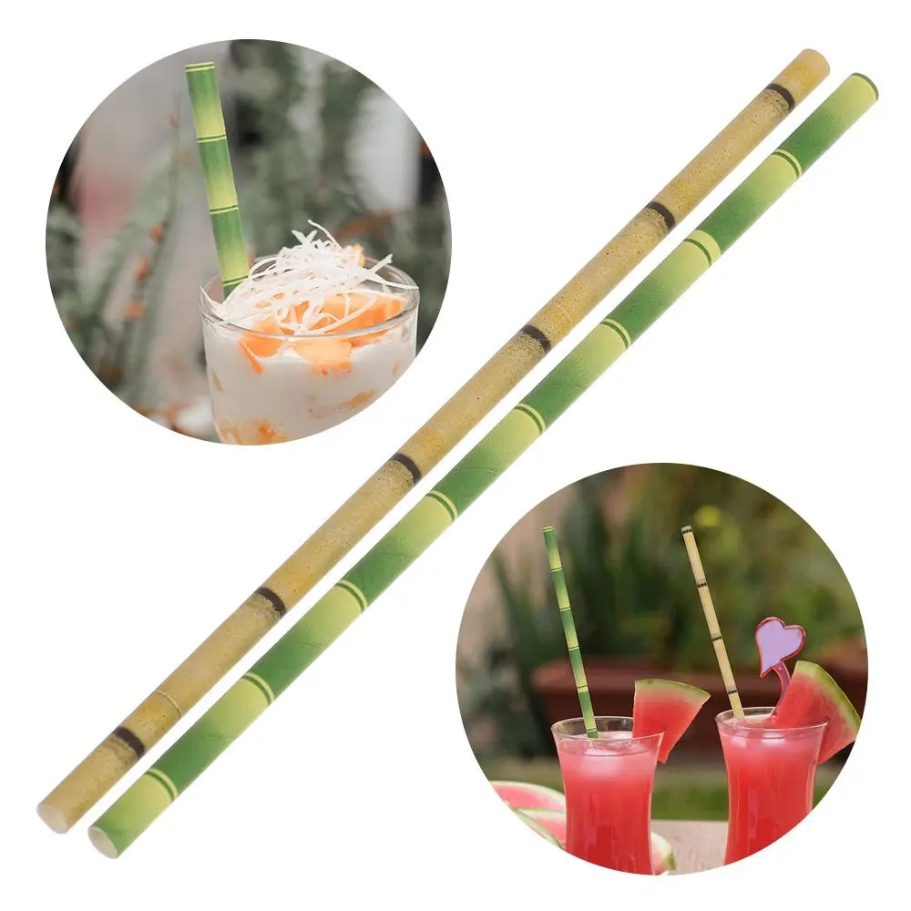 25pcs Decor Birthday Wedding Party Supplies Green Bamboo Drinking Straws Paper Straw