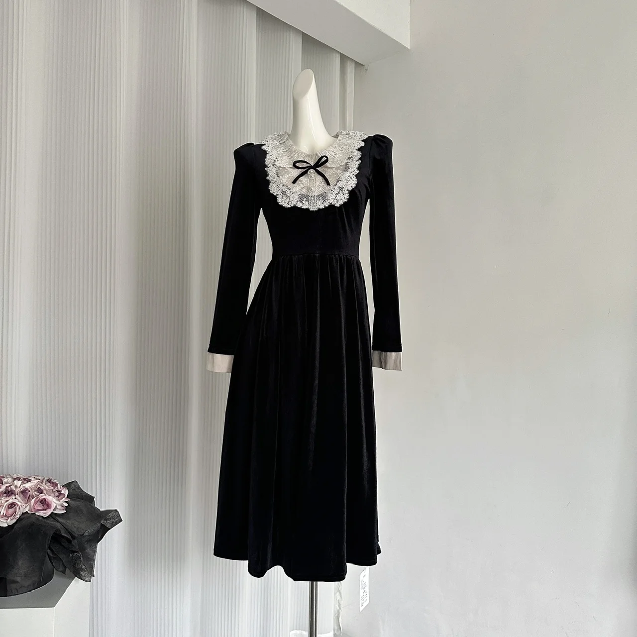 French Vintage Princess Evening Party Dresses Women Lace Patchwork Velvet Mini Dress A-line Korean Fashion Autumn Vestidos Mujer