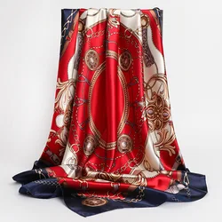 Elegant Square Silk Scarf with Fashion Print - Women's Versatile Accessory (Wine red)