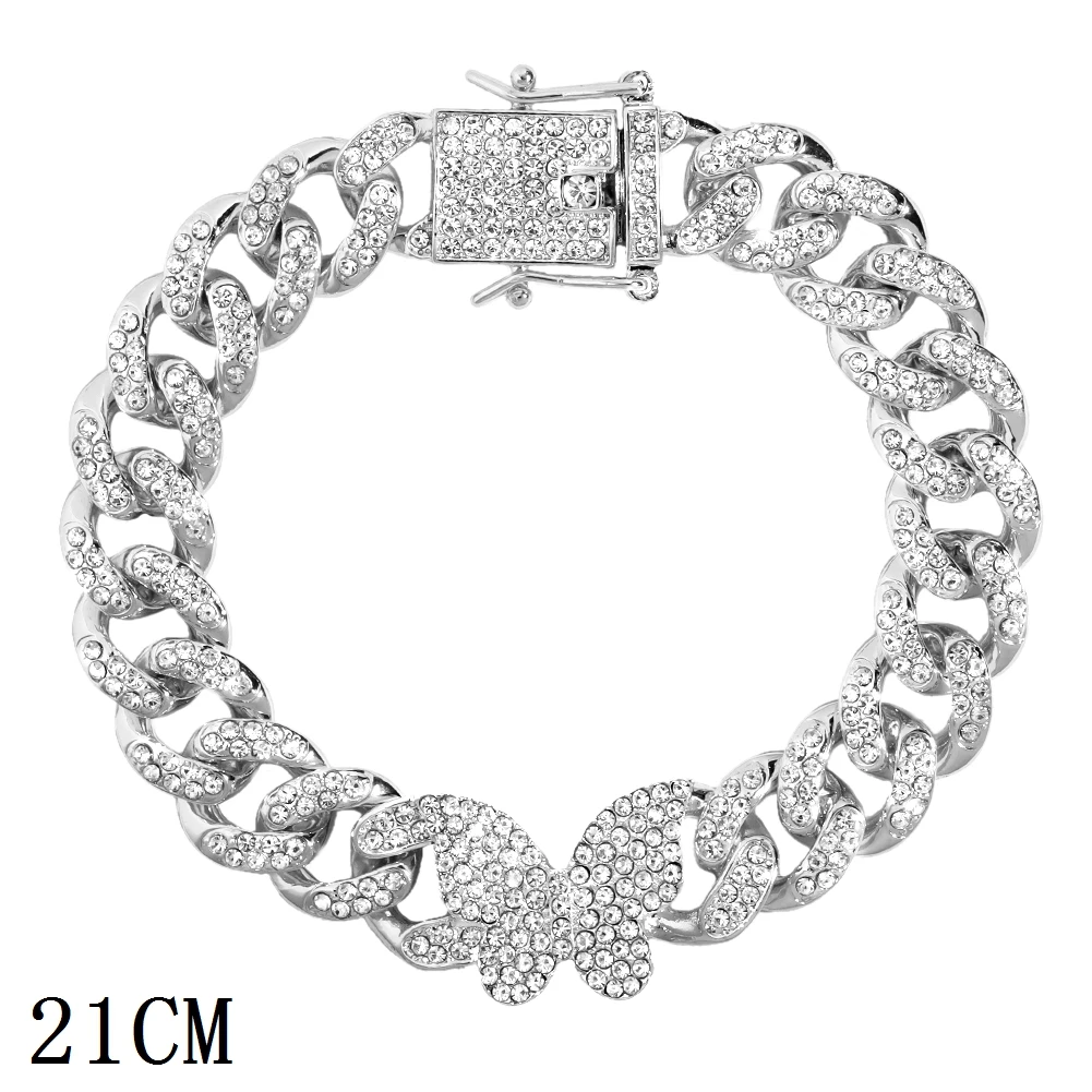 New Fashion Luxury 12mm Iced Out Cuban Link Chain Bracelet for Women Men Gold Silver Color Bling Rhinestone Bracelet Jewelry 