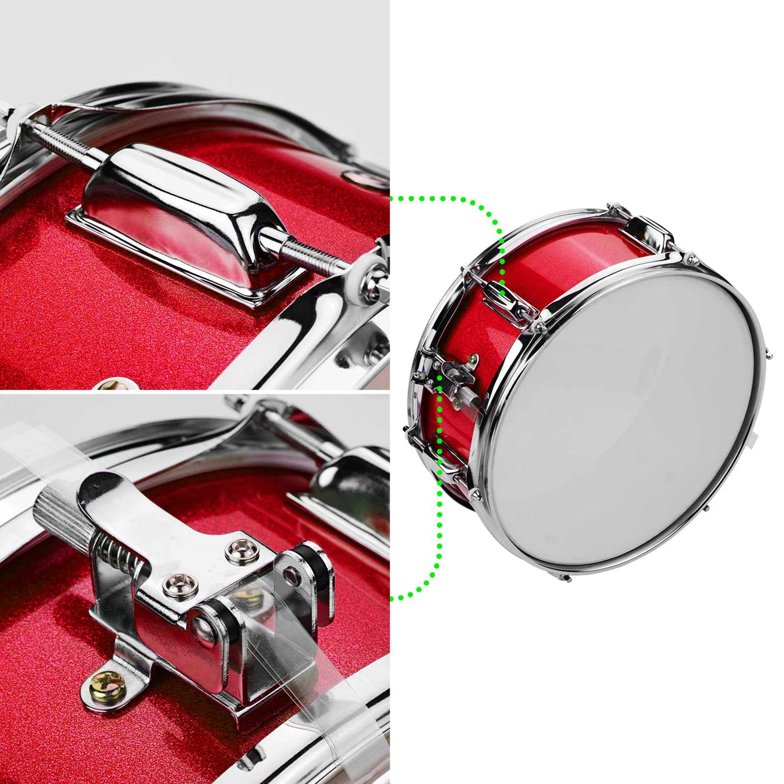 12inch Snare Drum Head with Drumsticks Shoulder Strap Drum Key for Student Band Red Color