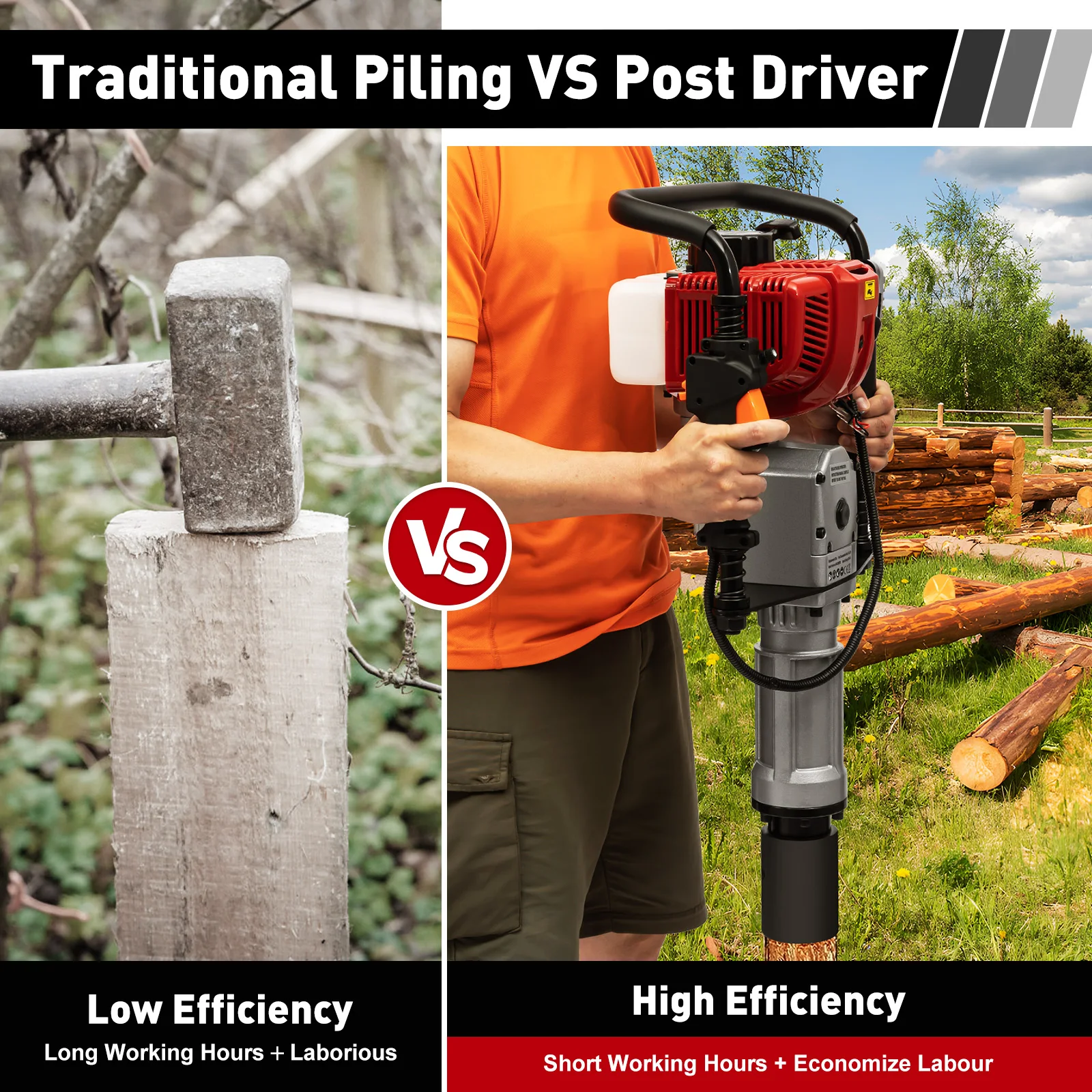 52cc Pile Driver 1900W Gasoline Two-stroke Post Driver Petrol Garden Fencing Tool Machine 55-70-100mm Sleeve 4