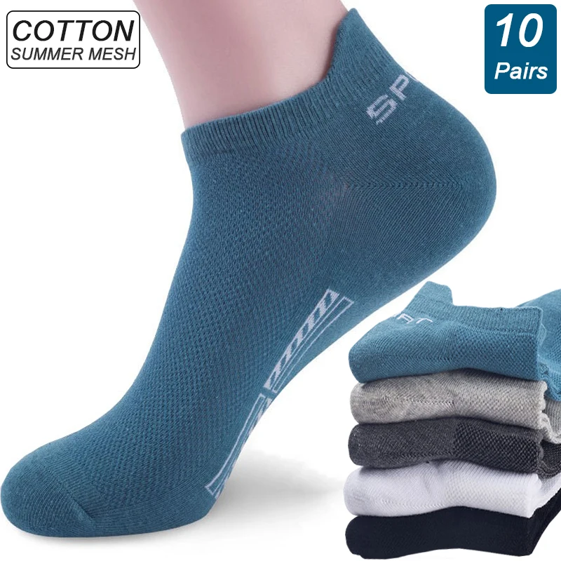 

10Pairs High Quality Men Ankle Socks Breathable Cotton Sports Socks Mesh Casual Athletic Summer Thin Cut Short Sokken Size 38-48