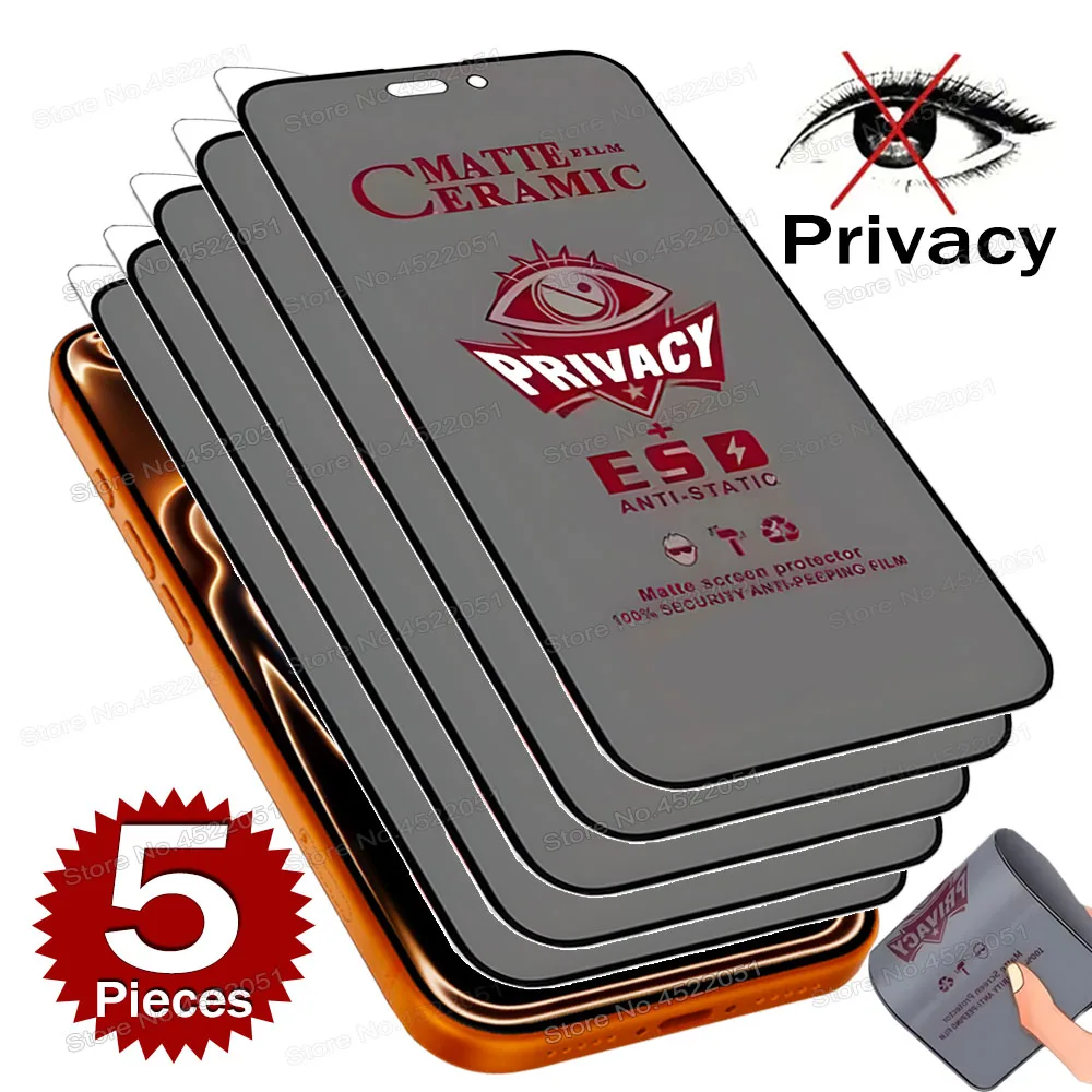 5 قطعة واقي شاشة مضاد للتجسس غير لامع لهاتف آيفون 17 برو ماكس اير 16E X XS 11 12 13 14 15 16 برو ماكس بلس فيلم سيراميك ناعم للخصوصية