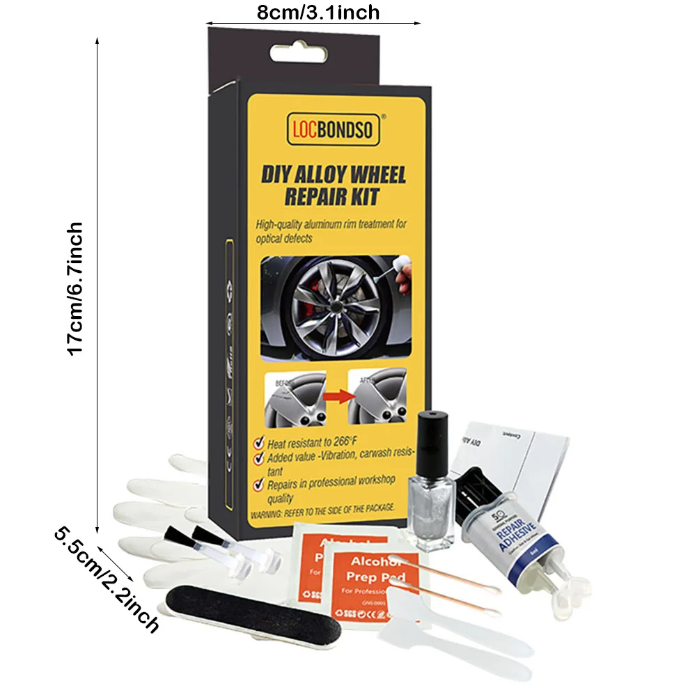 Wheel Repair Kit Car DIY Alloy Wheel Repair Adhesive Kit General Purpose Silver Paint Fix Tool Car Auto Rim Dent Scratch Care Accessories