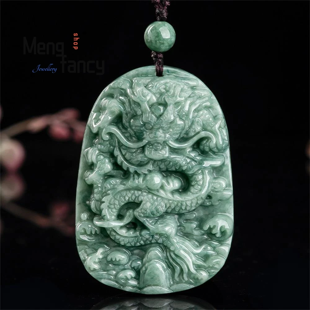 

Natural Jadeite Zodiac Dragon Plaque Pendant Charms Fashion Engraver Fine Jewelry Men Women Amulet Mascots Luxury Holiday Gifts