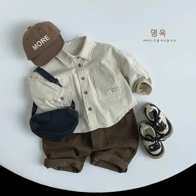 Frühling Herbst Kinder Shirts 1-8Y Jungen Baumwolle Gespleißt Brief Langarm Casual Tops Koreanische Kleinkind Tragen Für Kinder Kleidung Neue – Detail 6
