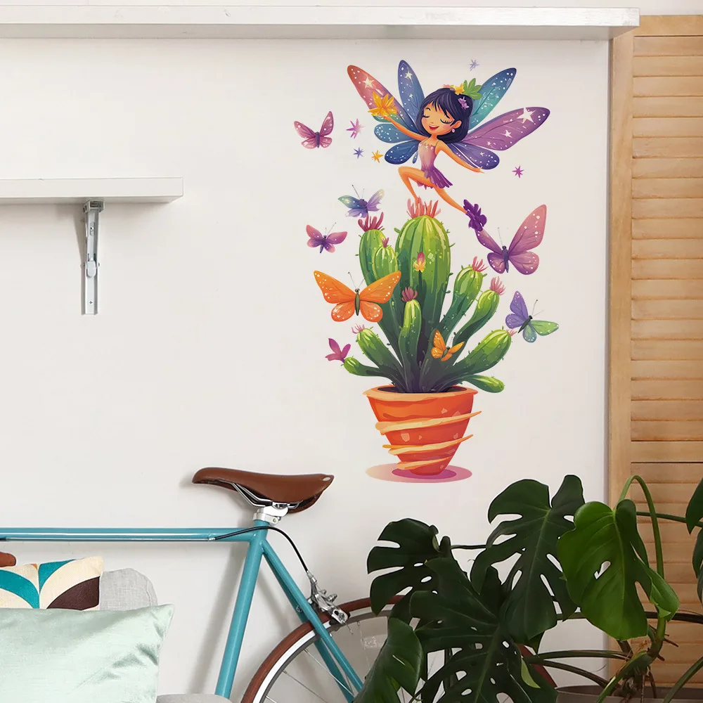 1 Sheet Cute Cactus Wall Stickers Lovely Green Wall Decor for Kids Girls Bedroom Nursery Living Room Wall Decals