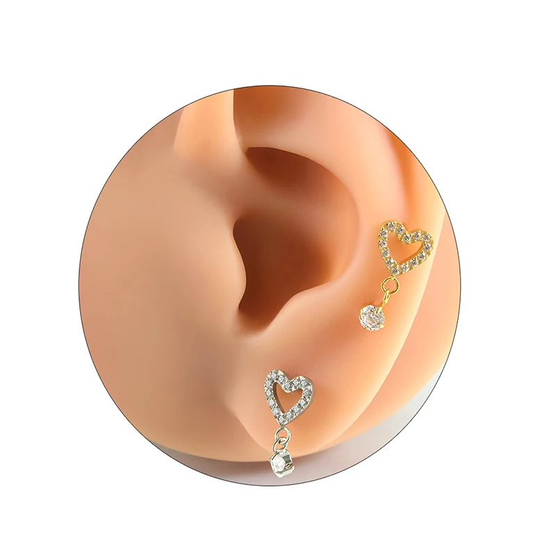 1PC ASTM F136 G23 Titanium CZ Heart Stud Earring Internally Threaded Piercing Labret Stud Tragus 16G Piercing Jewelry Wholesale 3