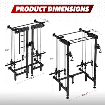 Folding Squat Rack Wall Mounted Power Rack with Cable Crossover Machine and LAT Pull Down MultiFunction SpaceSaving Power Cage 3