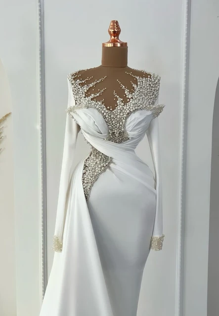 Modern Long Sleeves Lace Mermaid Overskirt Wedding Dress Bridal Gowns –  Ballbella