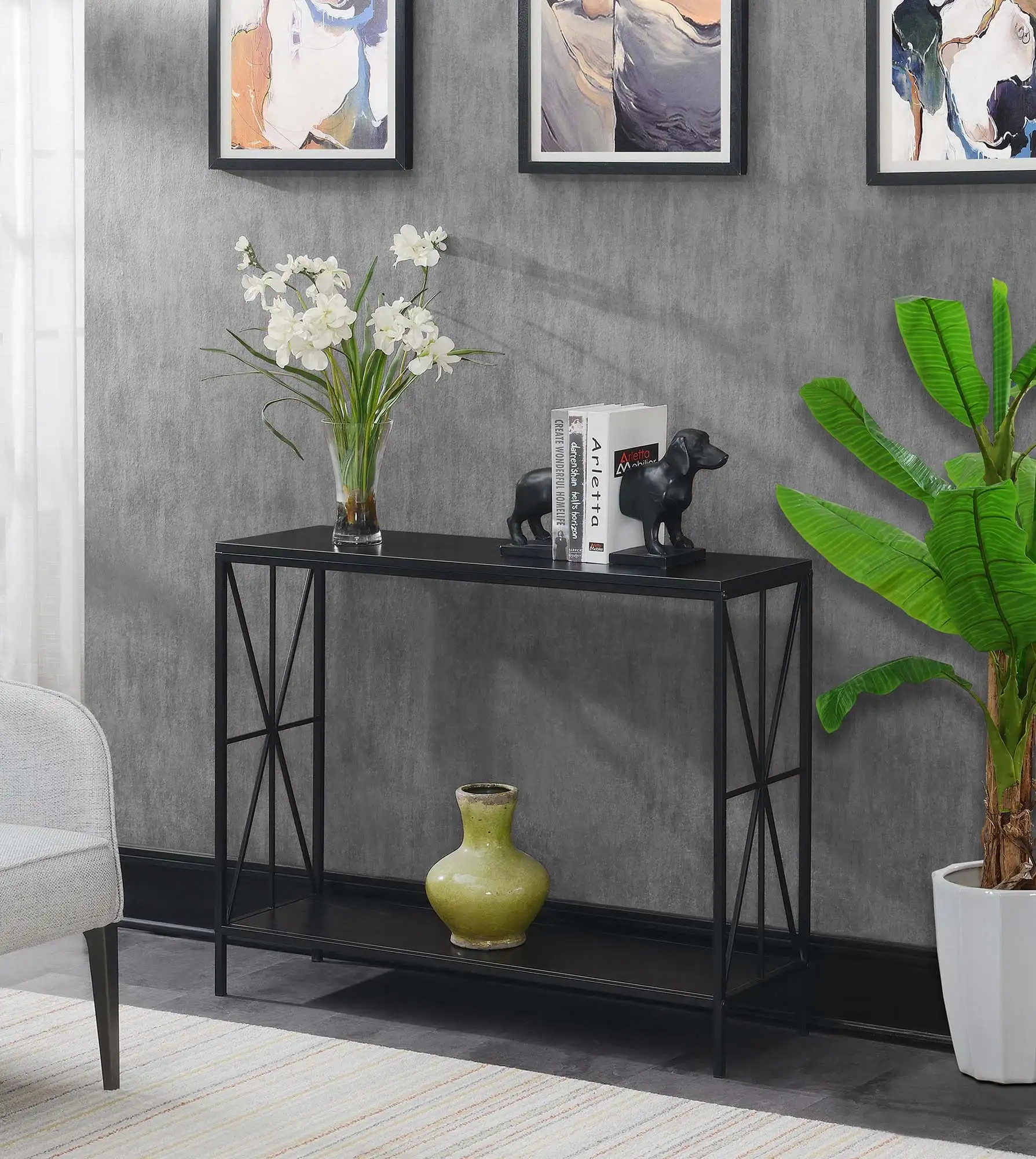 

Convenience Concepts Tucson Starburst Console Table Black Durability and stability modern style Exhibition space