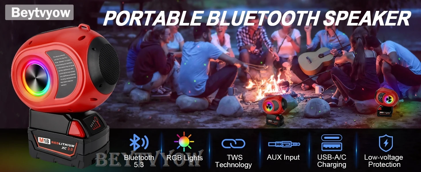 Bluetooth Speaker for Milwaukee 18v Battery Wireless Speaker with HD Sound BT 5.