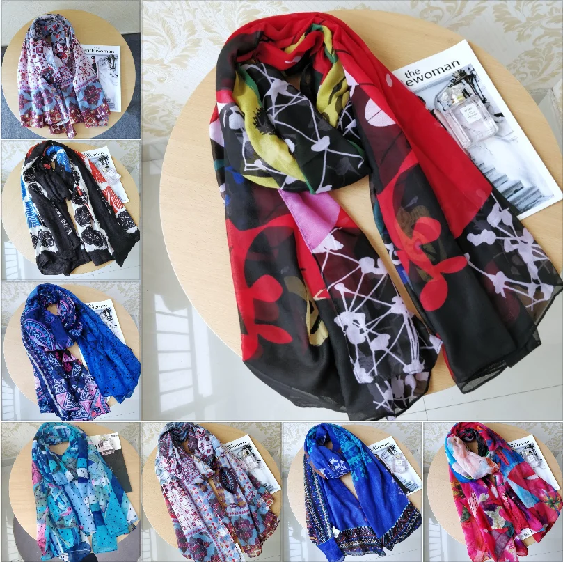 Foreign Trade Original Order Spain Desigual New Product Fashion Embroidery Printing Shading Multi Style Women's Scarf Shawl