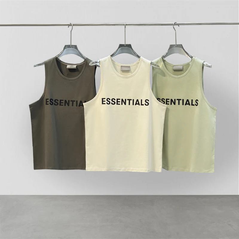 

Essentials Tank Tops for Man 100% cotton Women's Oversized Vest Rubber Letters Man Sleeveless Shirt Summer Basketball Uniform