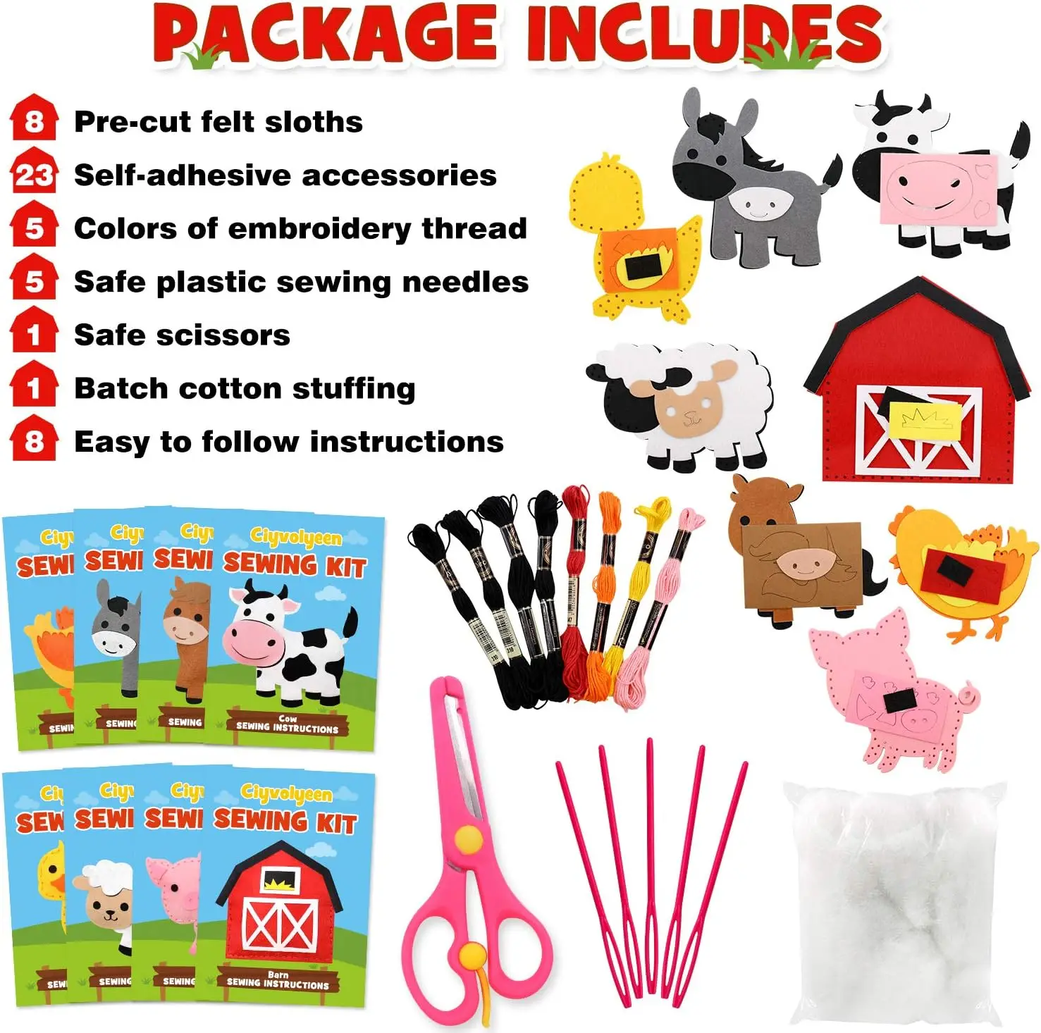 Farm Animals Sewing Craft Kit Felt Animal DIY Craft Sewing Kit for