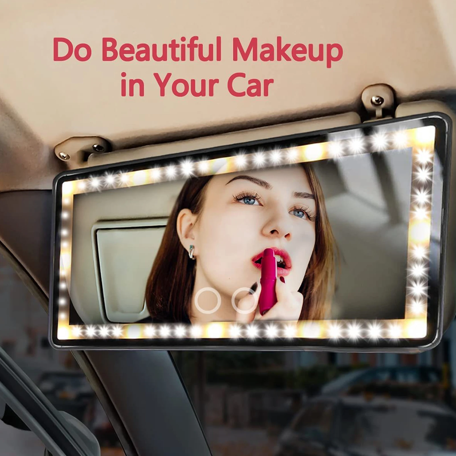 CarVanityMirrorAutoMakeupMirrorWithLEDLightRechargeableCarCosmeticMirrorWith