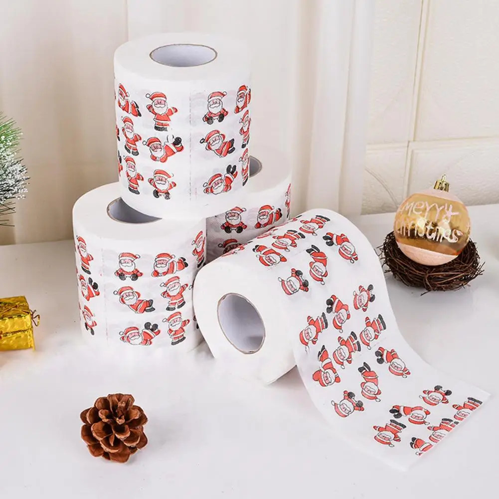 1 Roll Cartoon Pattern Disposable Toilet Paper Festive Soft Touch Decorate Christmas Holiday Printed Roll Paper for Festival toilet paper