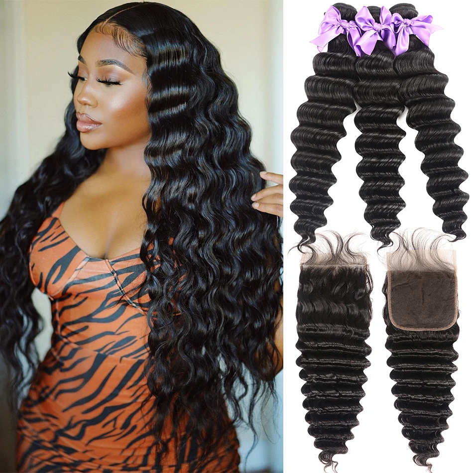 

Peruvian Loose Deep Wave Bundles With Closure Loose Bundles With Closure Remy Human Hair Weave Bundles With 13x4 Lace Frontal