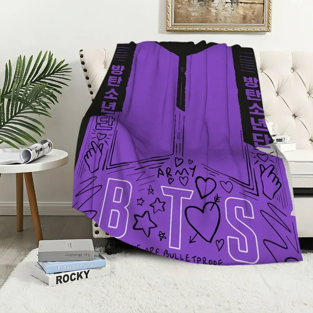 Flannel idol warm KPOP comfort soft plush blanket for art Band sofa living room office bedroom cartoon travel gift b-B-BTSs-s 6