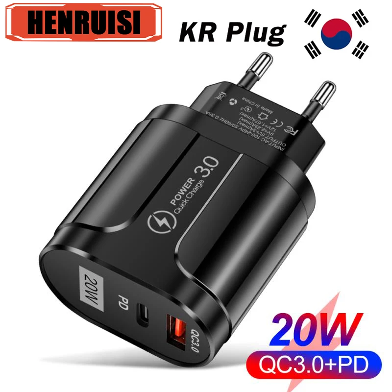 20W Quick USB Charger Type C Fast Charging Charge QC3.0 PD3.0 KR Charger Adaper For iphone 15 14 Samsung Xiaomi Laptop