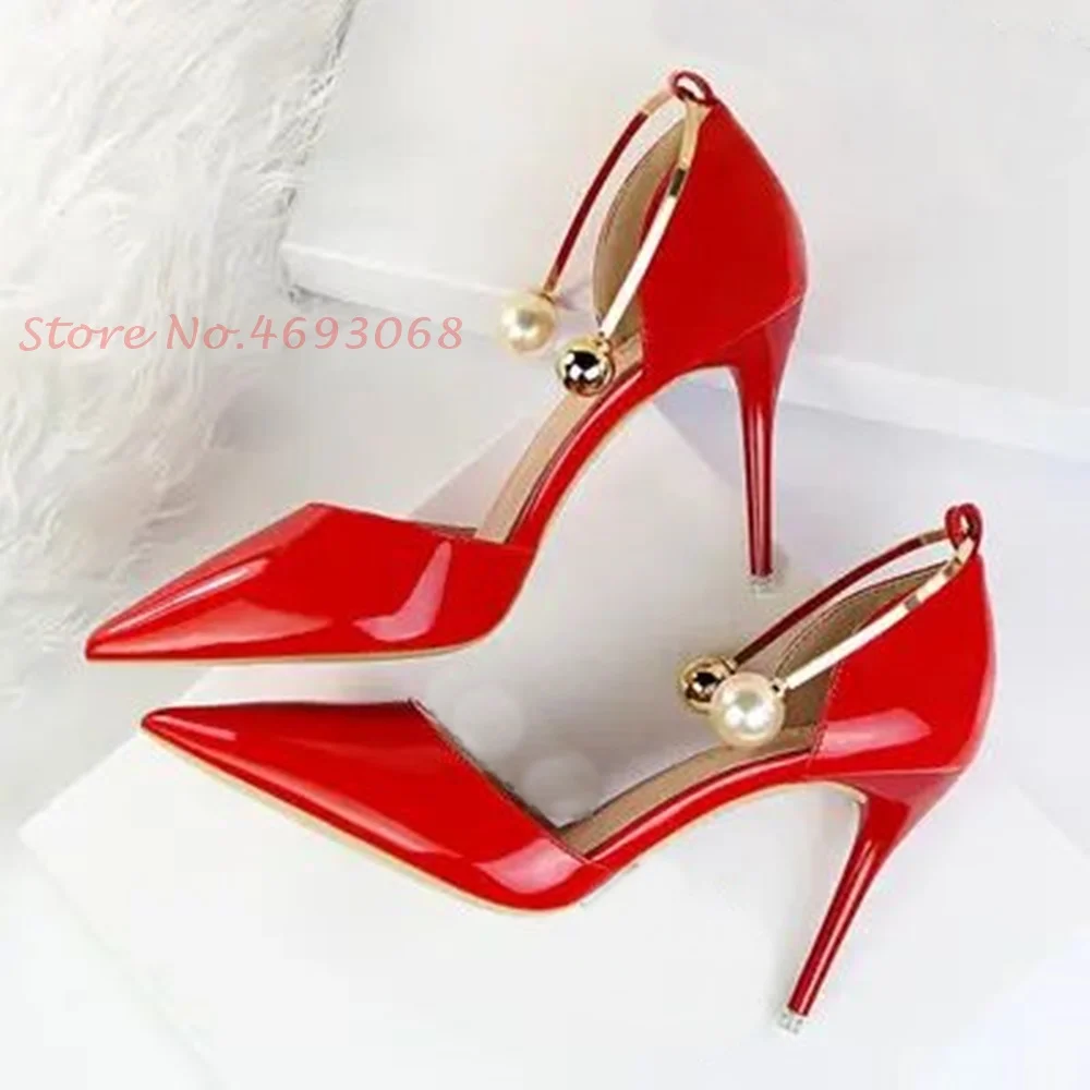 Pearl Patent Leather Pumps For Women Sexy Pointy Toe Super High Thin Heels Party Spring Shoes 2022 Women Office Ladies Pumps