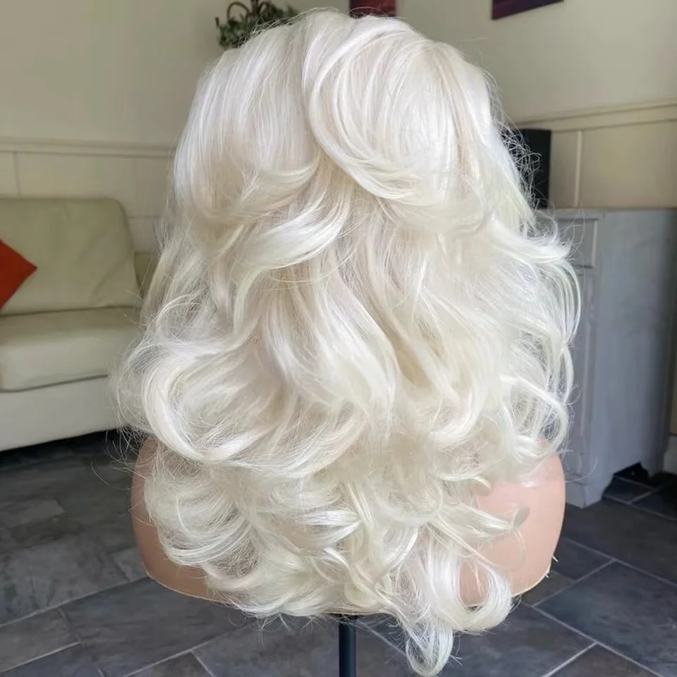 Platinum White Highlights Glueless Synthetic Hair Wigs for Women Lace Frontal Wig White Body Wave Wig PrePlucked Hairline