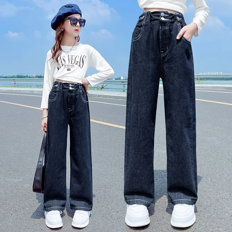 

Girls Pants Spring Autumn Outside Wear 2023 New Children's Casual Wide-legged Baby Straight Fall Children's Pants Girls Jeans