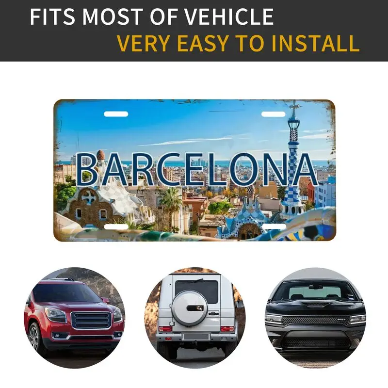 빈티지 바르셀로나 도시 풍경 패턴 장식 번호판, 자동차 번호판, 가정용 가구, 카페, 차고 장식