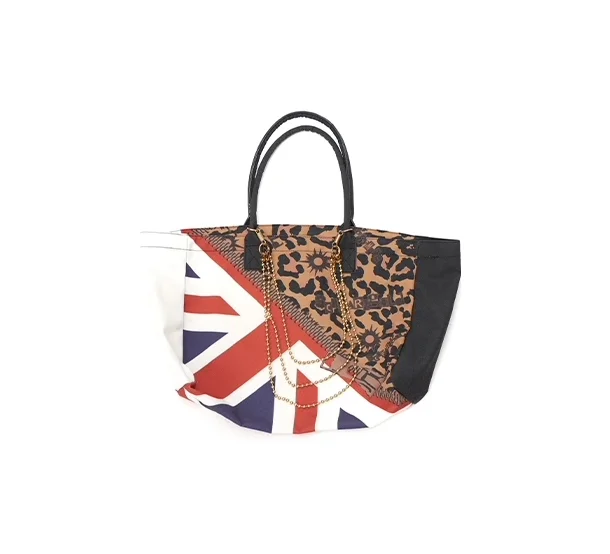 Retro Leopard Print Union Jack Chain Tote Bag Women Patchwork Large Capacity Canvas Shoulder Bag Ladies Hot Girl Y2k Handbag New