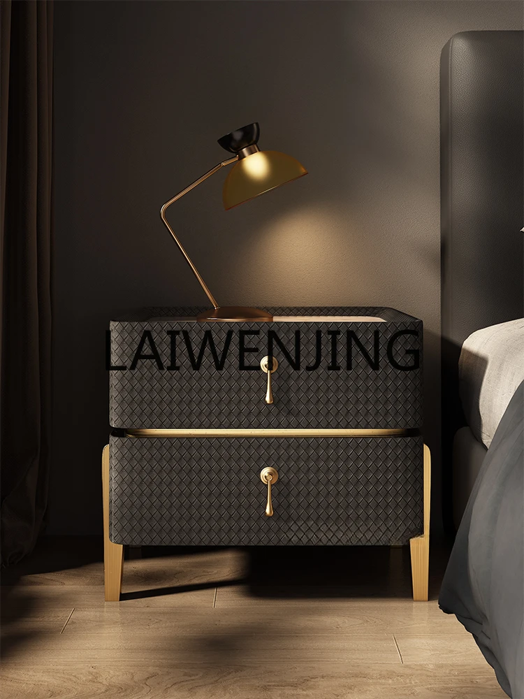 

Bedside Light Luxury Solid Wood Stone Plate Chest of Drawers Modern Simple Home Bedroom Bedside Storage Locker