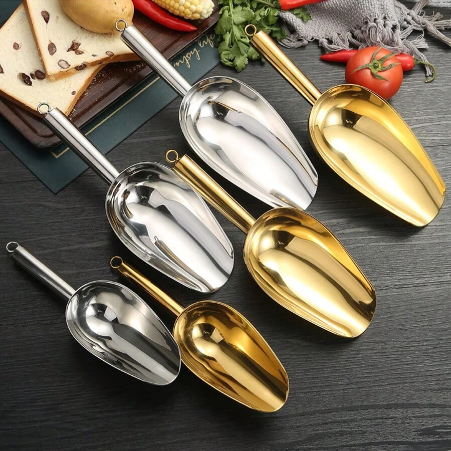 Stainless Steel Ice Shovel Flats Bottom Bar Tool Supermarket Rice Sugar Block Tea Shovel