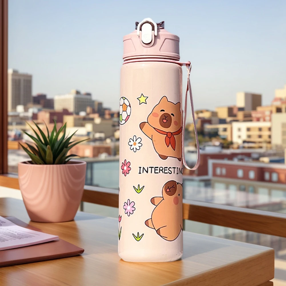 700ml 카피바라 귀여운 빨대 손잡이 휴대용 물병 대용량 카와이 물병 야외 활동용
