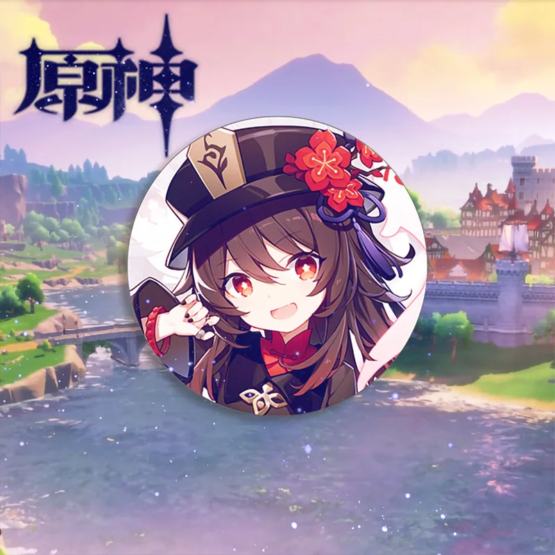 Game Genshin Impact Brooch Pin Hu Tao Klee Xiao Zhongli Raiden Shogun Ganyu Cosplay Anime Badge Accessories For Clothes Bag Gift