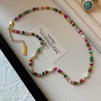 Colliers de perles d'eau douce naturelles en pierre colorée pour femmes, rétro, couleur or, chaîne de clavicule, bijoux cadeaux 1