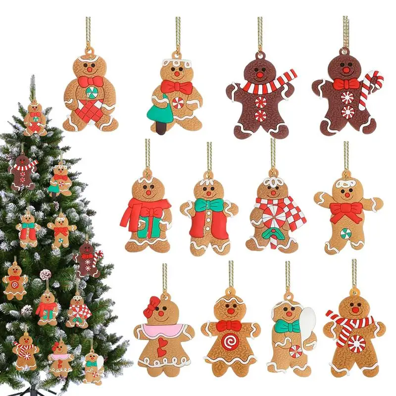 

12PCS Gingerbread Christmas Tree Charm Hanging Ornaments Mini Gingerbread Man Figurines For Christmas Festival Home tree Decor