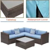 4-piece Outdoor Combination Sofa Courtyard Furniture with Blue Thick Cushion, Courtyard Conversation Set Outdoor Willow Sofa 5