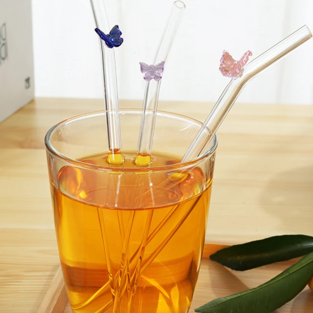 1PC Butterfly Glass Straws Reusable Clear Straws For Smoothies Cocktails  Drinking Bar Tools Drinkware