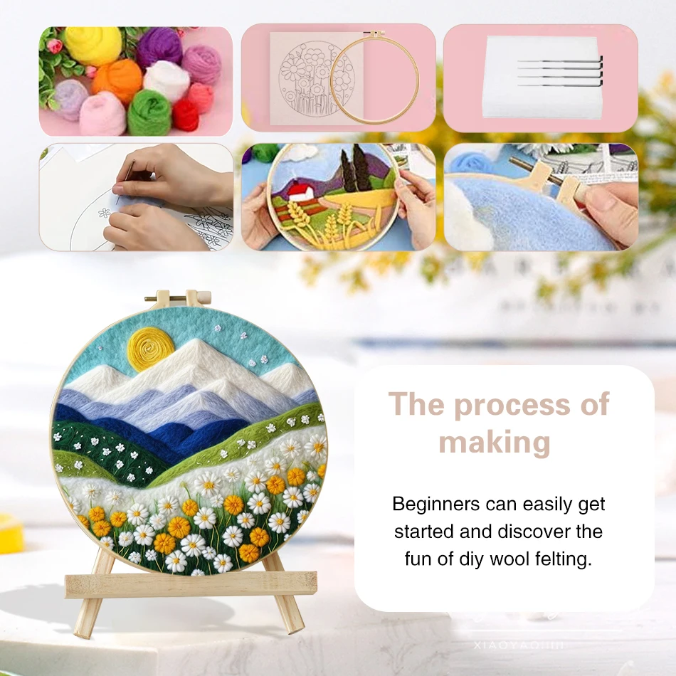 GATYZTORY Needle Felting Painting Kits Felt Painting Flower Kit Funny Wool Needle Felt Set For Beginners Used For Home Decor wool felting kit needle felt kit