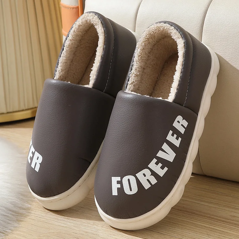 New Autumn and Winter Men's Home Cotton Shoes Waterproof and Warm Couple's Shoes Thick-soled Non-slip Soft Comfortable Slippers