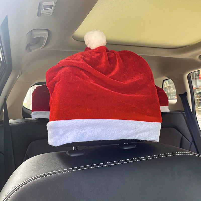 1pc Christmas Car Seat Hat Headrest Solid Color Cover Christmas Car Seat Protection Decor New Year Navidad Noel Supply